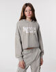 Sweat vert cropped à capuche message pailleté fille-8