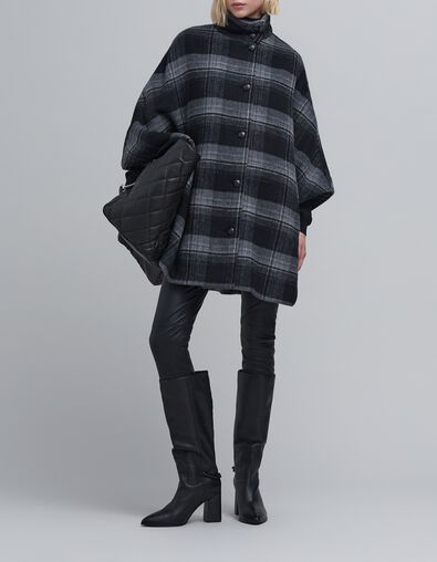 Oversized grijze geruite cape voor dames - IKKS