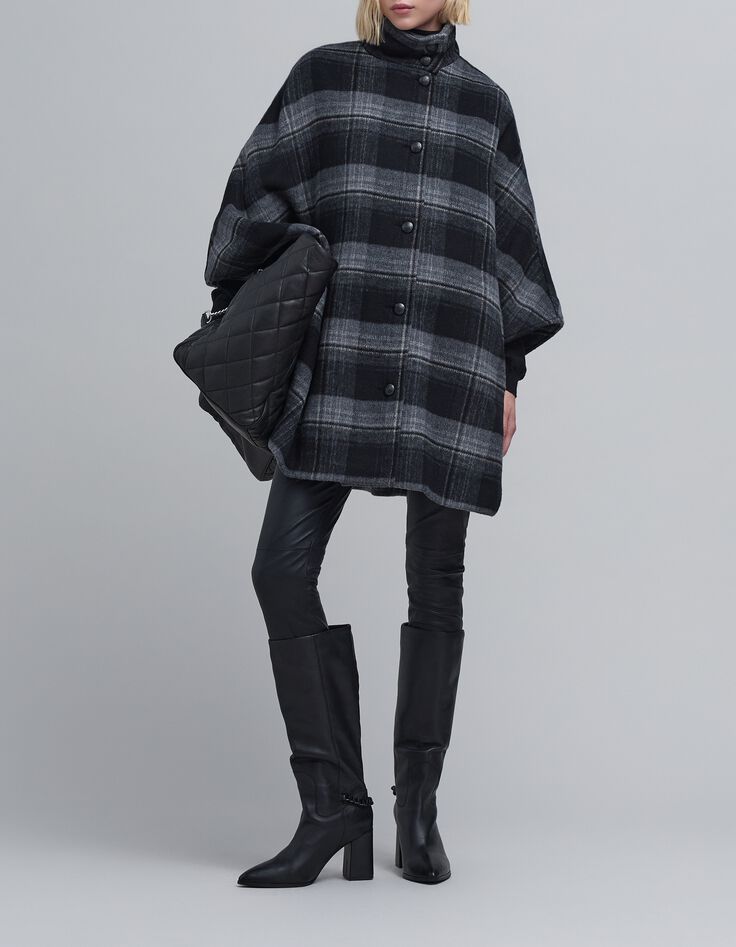 Oversized grijze geruite cape voor dames-1