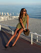 Women's green organic cotton lace crochet polo neck top-1