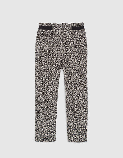 Zwarte vloeiende broek Ecovero® lelieprint meisjes - IKKS