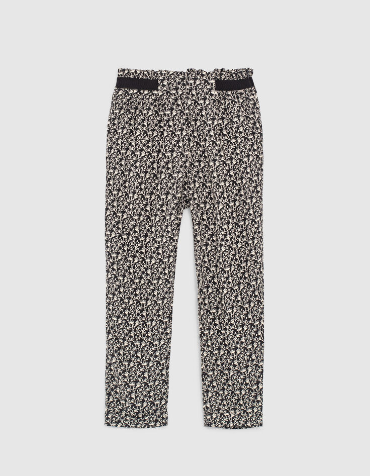 Zwarte vloeiende broek Ecovero® lelieprint meisjes-1