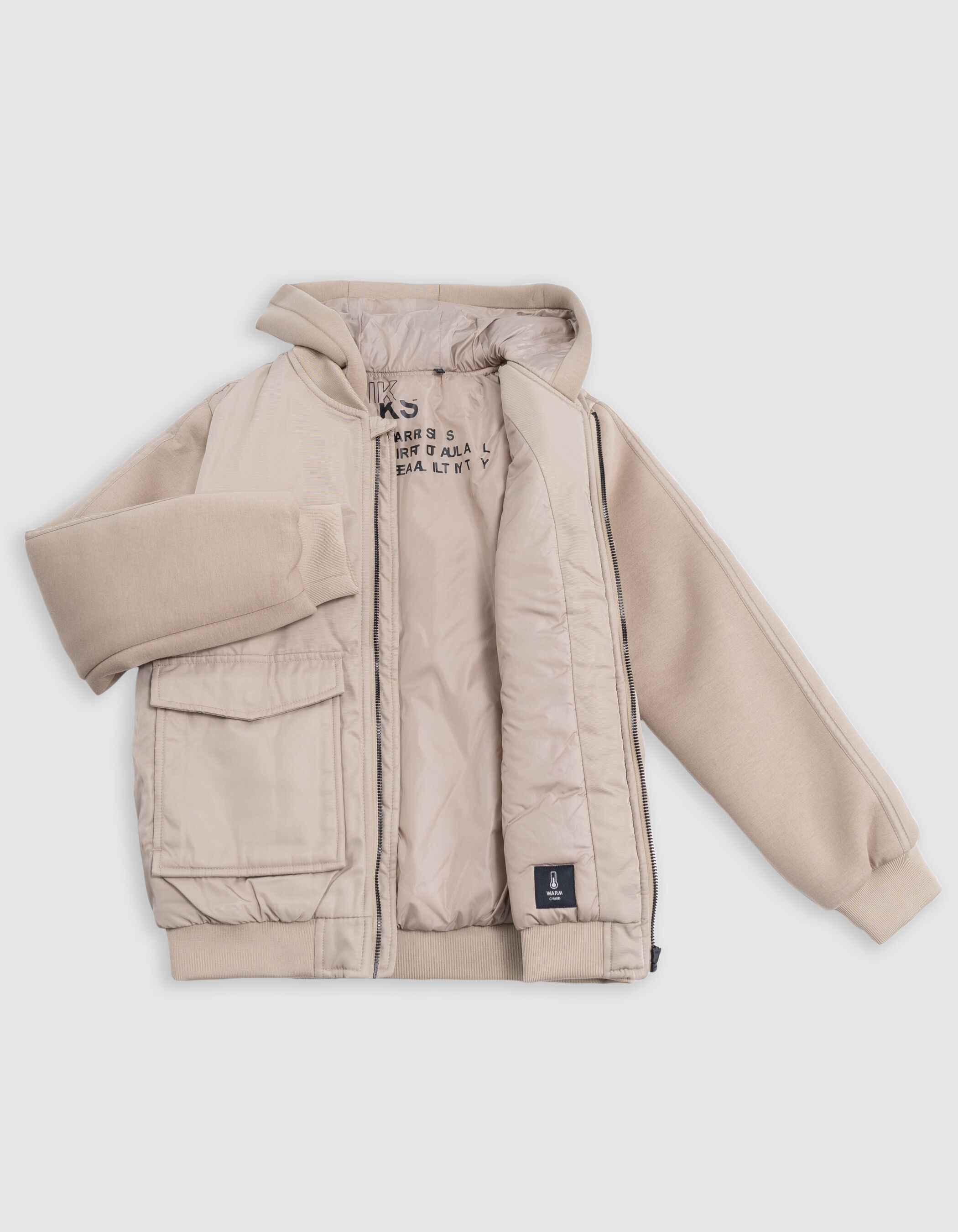 Blouson beige bi matiere a capuche garcon IKKS