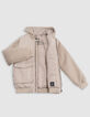 Chaqueta beige de dos capas con capucha para niño-6