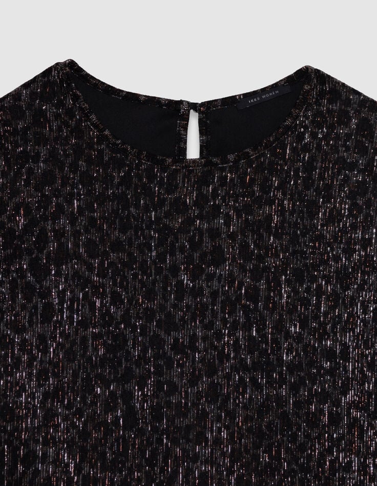 Black 3/4 sleeve top with round neck for women-3