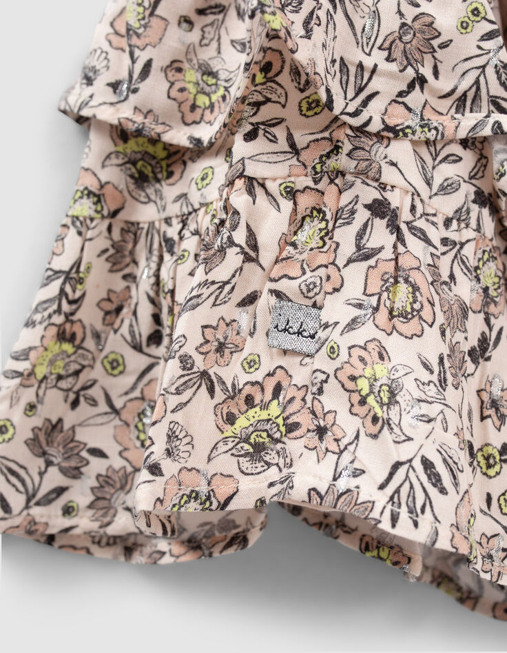 Jupe beige asymétrique imprimé fleurs à volants en viscose ecovero® fille-4