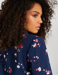 I.Code navy blue Floral Preppy print suit jacket-5