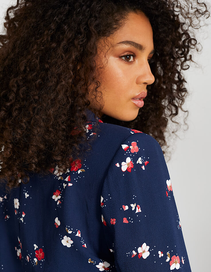 I.Code navy blue Floral Preppy print suit jacket-5
