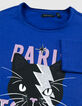 Camiseta azul gato rayo niña-3