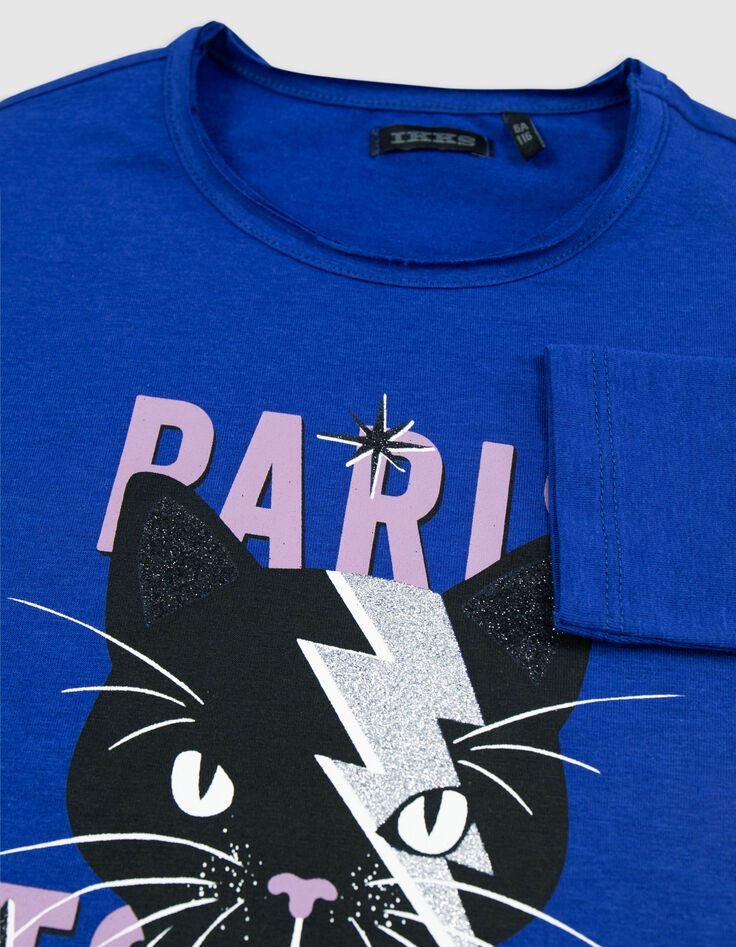 Camiseta azul gato rayo niña-3