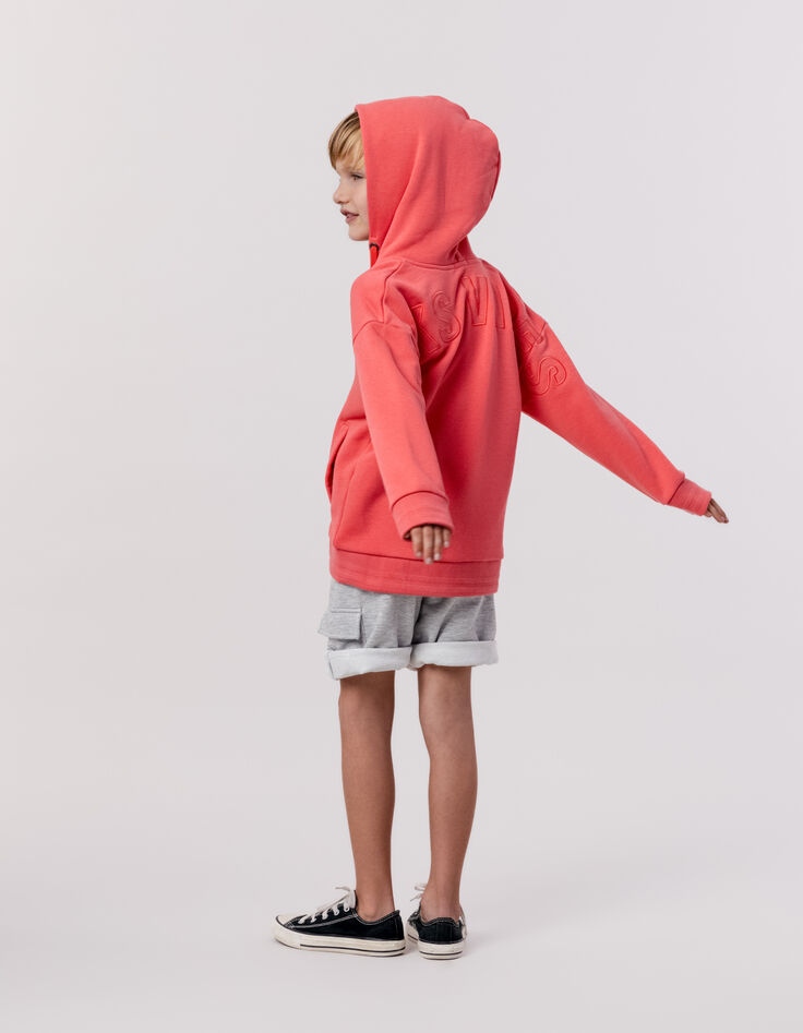 Cardigan rouge zippé à capuche maxi broderie dos garçon-3