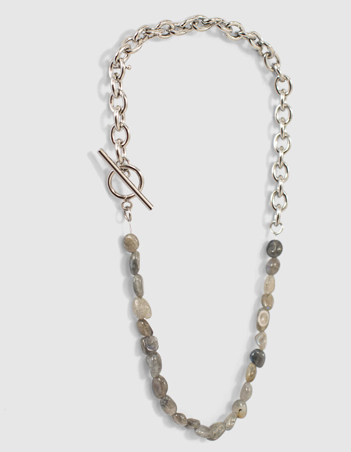 Collier rock argent mix chaines labradorite femme-1