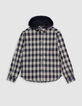 Chemise noire maille à carreaux capuche amovible garçon-1