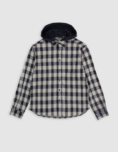Chemise noire maille à carreaux capuche amovible garçon - IKKS