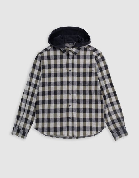 Camisa a cuadros negra de niño con capucha desmontable - IKKS