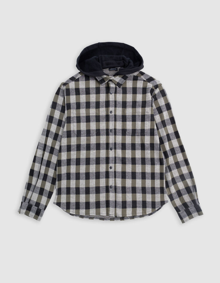 Chemise noire maille à carreaux capuche amovible garçon-1