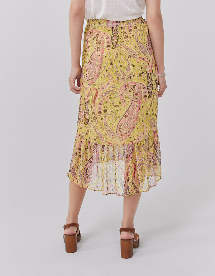 Women’s yellow paisley summer asymmetric midi skirt - IKKS