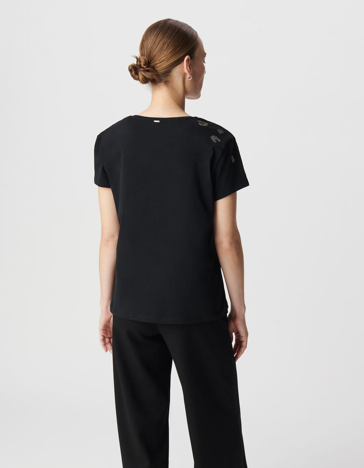 Khaki Damen-T-Shirt aus Bio-Baumwolle mit Leoparden-Mikro-Nieten-3