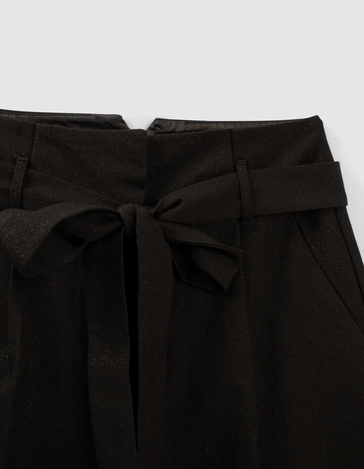 Schwarze, weite Metallic-Damenhose mit abnehmbarem Gürtel-8 Schwarze, weite Metallic-Damenhose mit abnehmbarem Gürtel-8