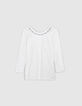 Tee-shirt blanc maille lin irisé décor perles métal Femme-6
