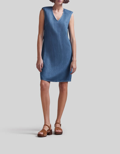 Weites, azurblaues Damenkleid aus Lyocell&reg; - IKKS
