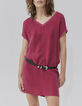 Robe housse groseille bi matière avec bords-côtes Femme-1