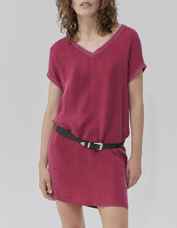 Robe housse groseille bi matière avec bords-côtes Femme-1