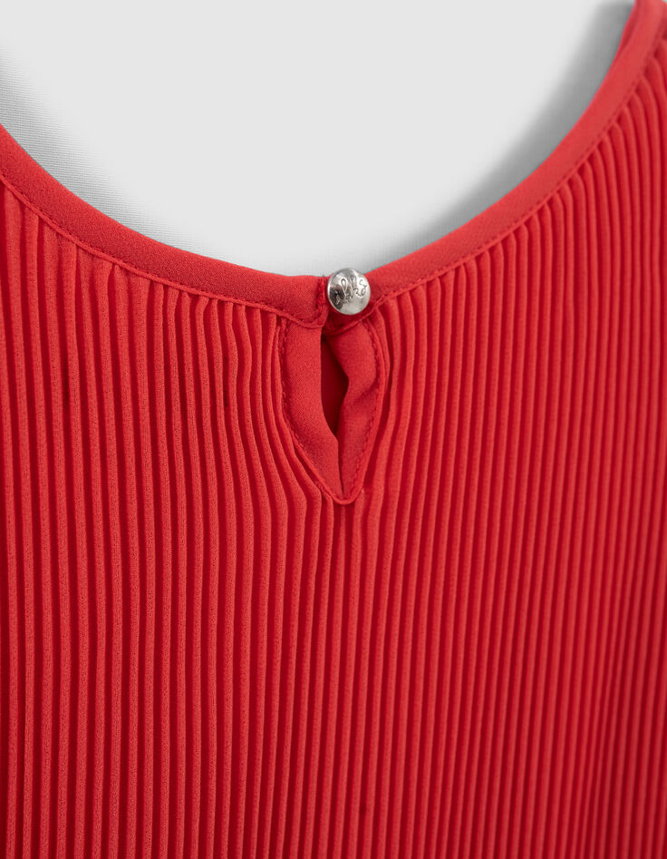 Camiseta tirantes roja fluida plisada niña-6
