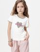 Ecru T-shirt biokatoen hart luipaard-strikjes meisjes-1