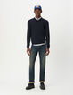 Pull en laine marine tricot fin col V Homme-6