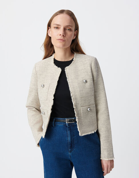 Chaqueta corta de tweed beige Mujer - IKKS