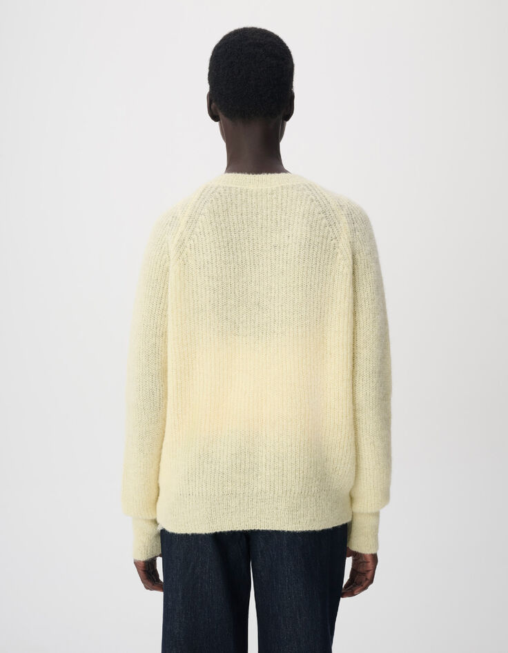 Pull col V jaune tricot loose Femme-2