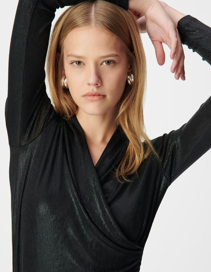 Women’s black lamé wrapover T-shirt-5 Women’s black lamé wrapover T-shirt-5