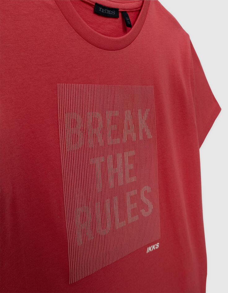 Camiseta roja algodón rayas goma mensaje niño-6
