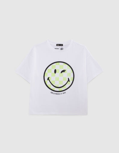 Camiseta blanca damero verde SMILEYWORLD niña - IKKS