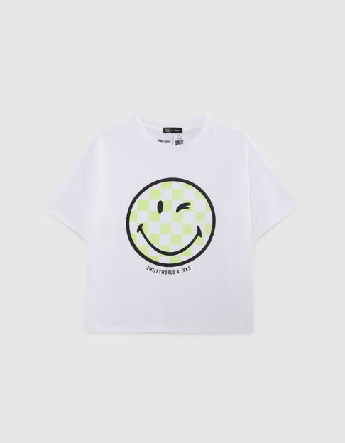 Weißes Mädchen-T-Shirt mit Zielflaggenmotiv und SMILEYWORLD - IKKS