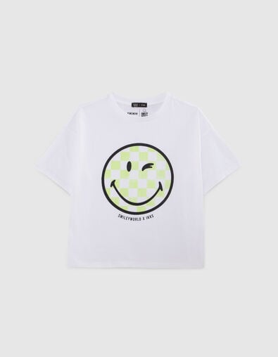 Wit T-shirt visual groen ruitpatroon SMILEYWORLD meisjes - IKKS