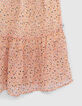 Girls' peach long dress with flower tachist print-4