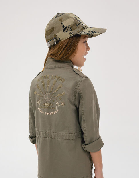 Girls' khaki safari jacket with XL embroidered back