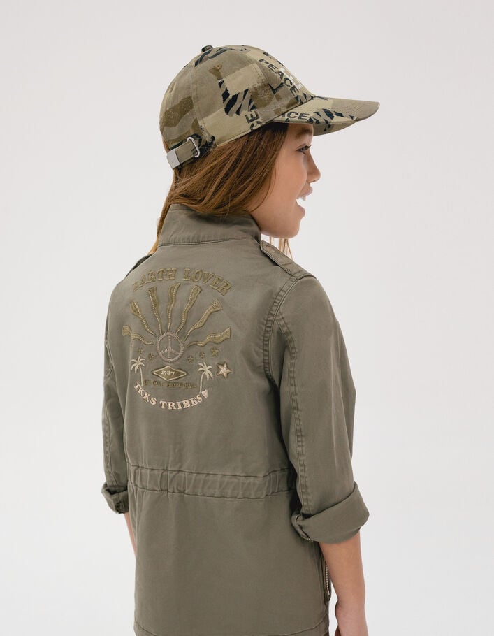Girls' khaki safari jacket with XL embroidered back-1