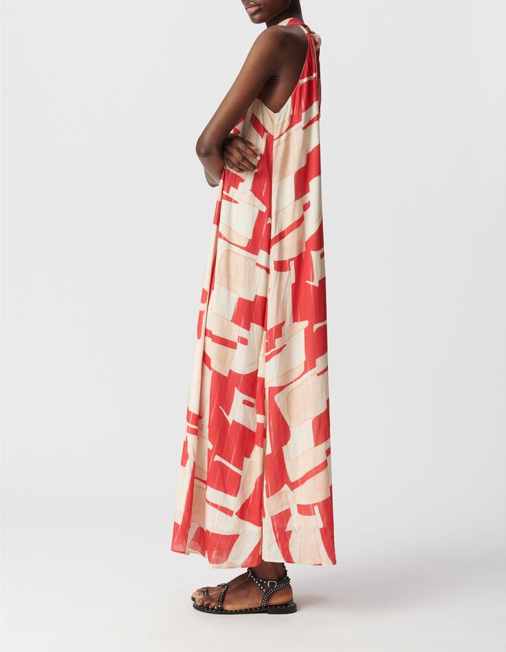 Robe longue rouge imprim&eacute; g&eacute;om&eacute;trique Femme-5