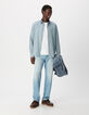 Men's easy blue shirt with check pattern, long sleeves-1