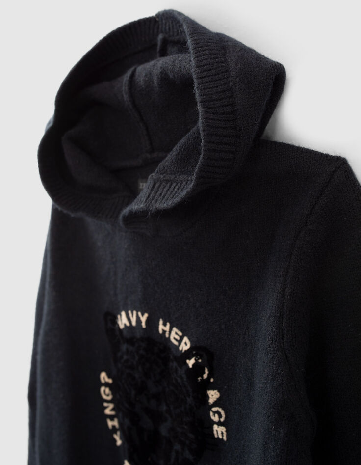 Pull navy tricot floqu&eacute; tigre &agrave; capuche gar&ccedil;on-6