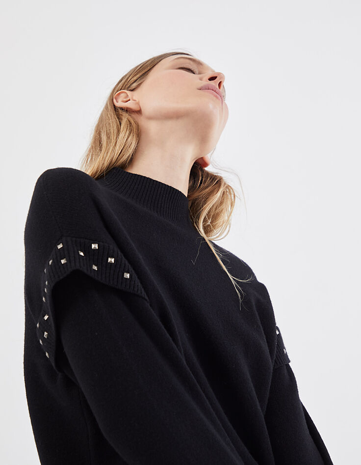 Women’s black studded pure wool knit sweater-5 Women’s black studded pure wool knit sweater-5