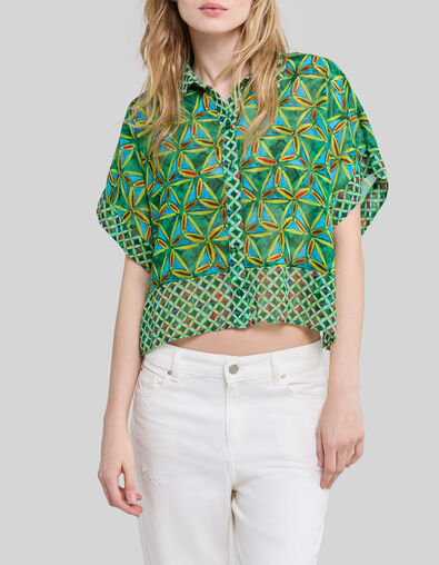 Muntgroen overhemd gerecycleerd paradise print Dames - IKKS