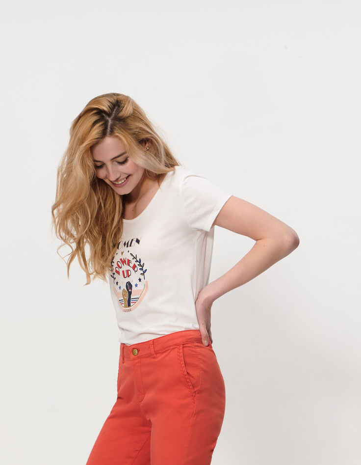 Cremeweißes T-Shirt mit Wappen und Schriftzug I.Code-5 Cremeweißes T-Shirt mit Wappen und Schriftzug I.Code-5
