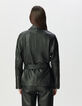 Women’s black grained leather oversized biker jacket-3