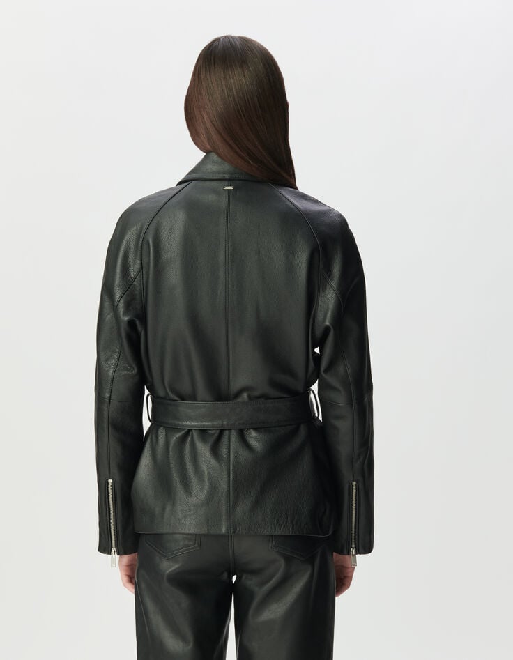 Women’s black grained leather oversized biker jacket-3 Women’s black grained leather oversized biker jacket-3