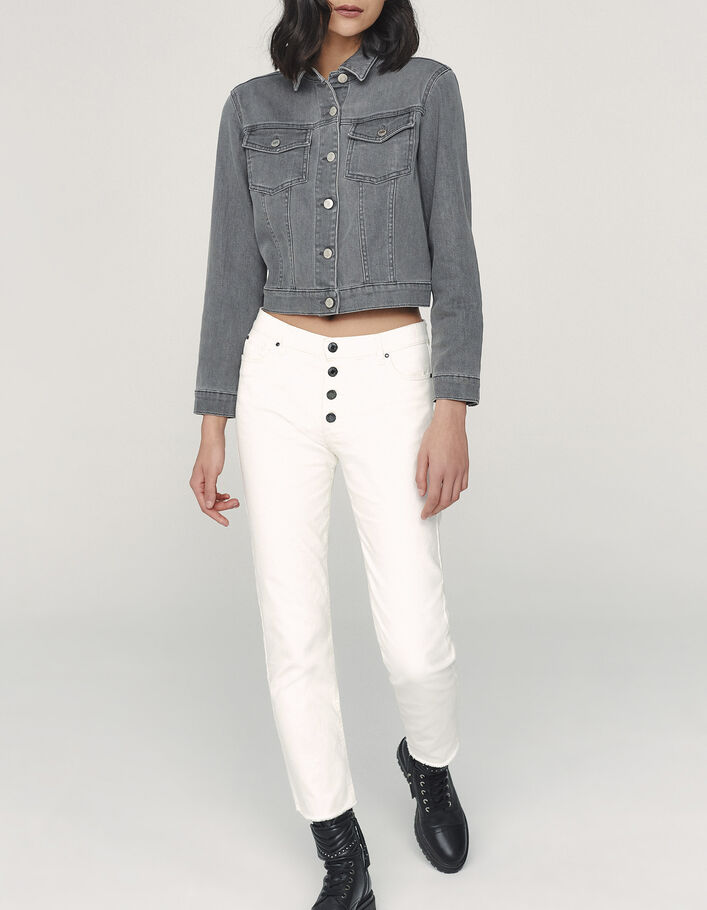 Women’s white organic cropped high-waist straight jeans - IKKS