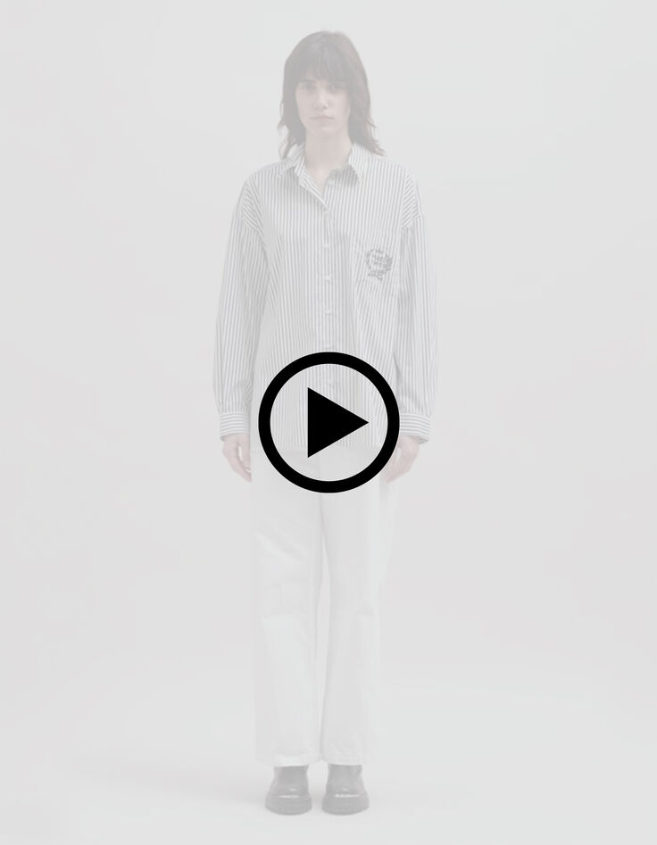 Camisa negra oversize con rayas blancas y bolsillo bordado-9 Camisa negra oversize con rayas blancas y bolsillo bordado-9